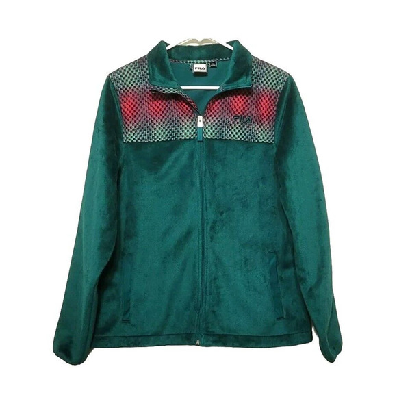 Fila Sport Green Fleece Ombre Colorblock Full Zip Jacket Womens Size M Geometric - Picture 1 of 7
